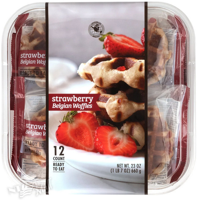 유니버셜 베이커리 벨기에 와플 딸기맛 12패킷입 UNIVERSAL BAKERY BELGIAN WAFFLES STRAWBERRY, 2개