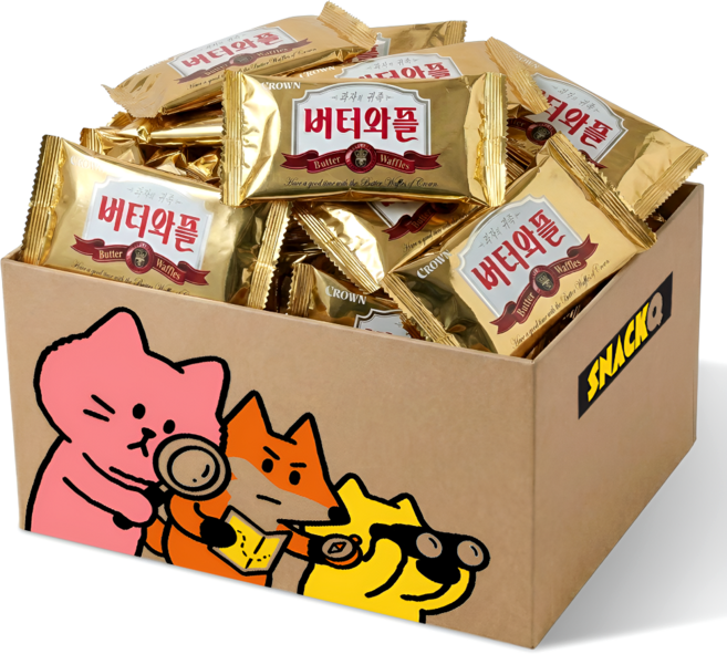 스낵큐 크라운제과 버터와플 36개(개별포장) 대용량 옛날 과자 낱개포장 사무실 간식, 36개, 26g