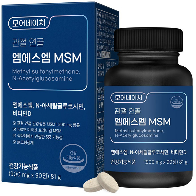 모어네이처 MSM 글루코사민 관절 연골 영양제 엠에스엠 식이유황 90정, 1개, 81g