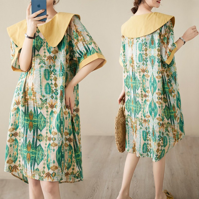 별후이 여성용 여름 빅사이즈 케이프 원피스 반팔 루즈 보헤미안 비치 미디 원피스 24R07J