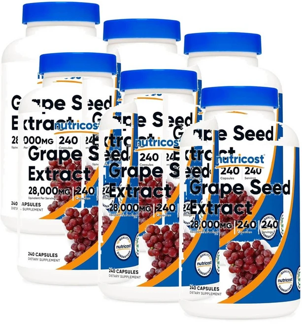 뉴트리코스트 포도씨 추출물 28000mg 캡슐 Nutricost Grape Seed Extract, 240정, 6개 - 쿠팡