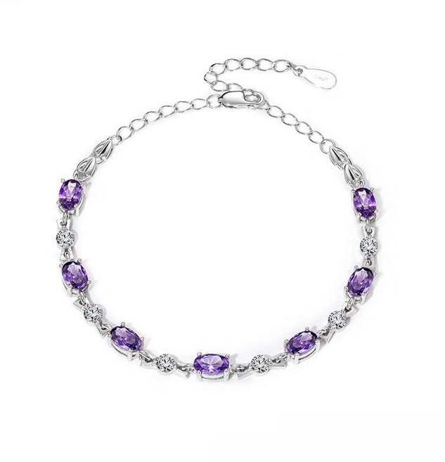 럭셔리 자수정 팔찌 여성 실버 도금