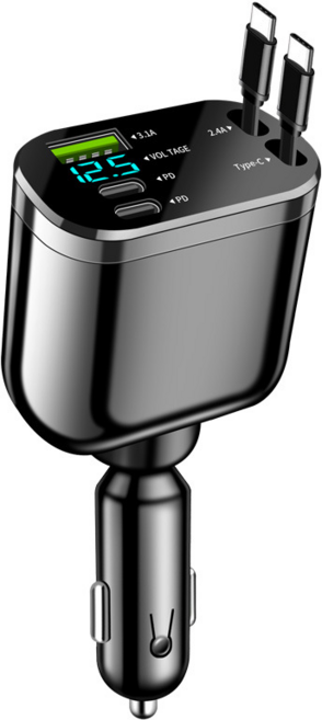 SMABAT 시거잭 5in1 고속 충전기 75W 차량용 고속충전기 릴타입 케이블 5대 적용 동시 충전 360도 회전가능, C타입+C타입