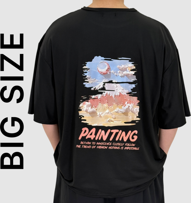 [2XL-5XL] 블루제이 페인팅 빅사이즈 오버핏 반팔티