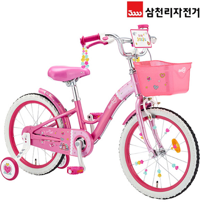 삼천리 완조립 2024 시크릿쥬쥬 18인치 아동 어린이 여아 캐릭터 핑크 자전거 보조바퀴 네발 자전거, 1개