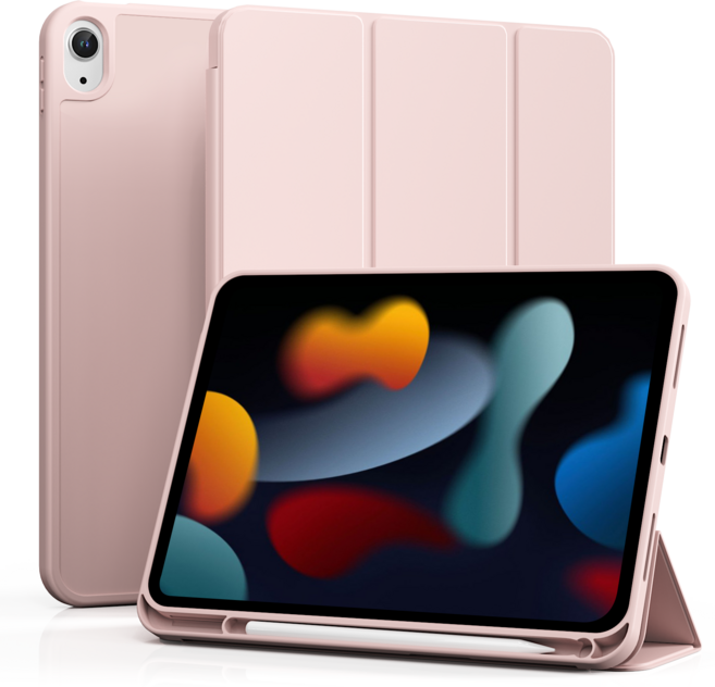 AOUB iPad 보호 케이스 펜 슬롯이 있는 전체 커버리지 낙하 방지 및 굽힘 방지 정밀한 구멍 위치 지능형 절전 및 깨우기, 분홍색, 1개