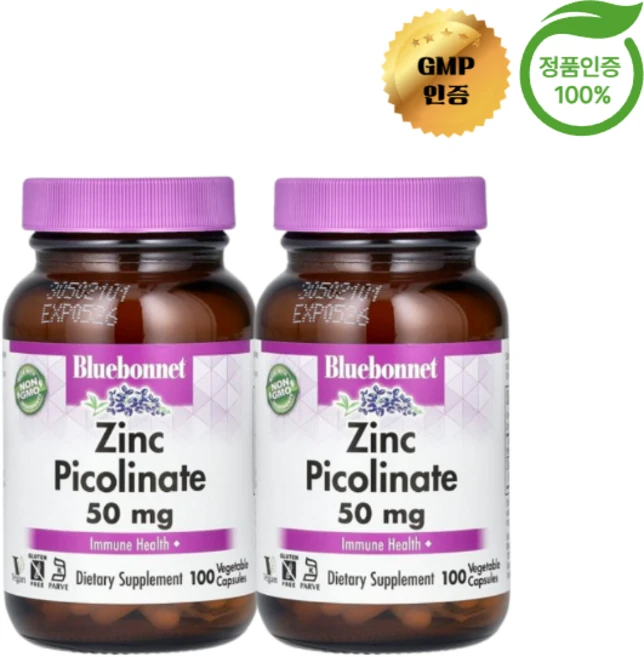 1+1 블루보넷 뉴트리션 징크피콜리네이트 아연 50mg 면역력 베지 캡슐 100정, 2개 - 쿠팡
