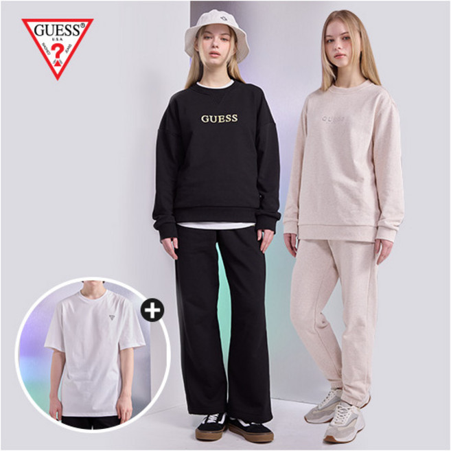 [게스] [런칭가 99 000원] 여성 코튼 셋업 4종+반팔티 1종(블랙+베이지)