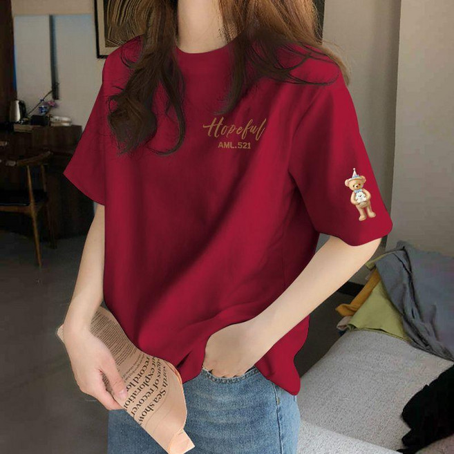 100%純棉 短袖T恤女 圓領上衣 寬鬆百搭 夏季女裝