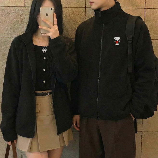 문컬렉션 남녀공용 후리스 집업 남성 여성 데일리룩 스몰 피너츠 플리스 자켓
