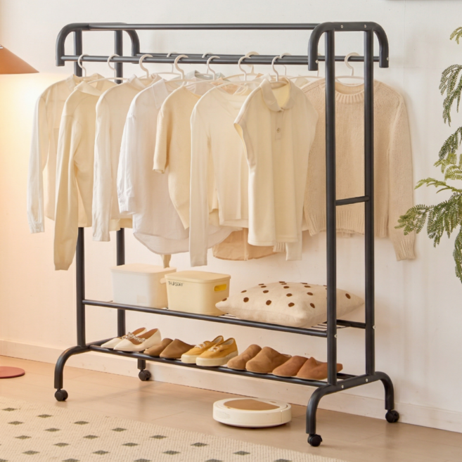 소프트엣지 튼튼한 2단 이동식 행거, 블랙