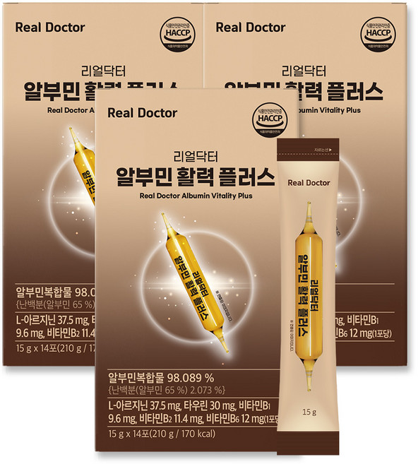 [TV홈쇼핑정품] 리얼닥터 마시는알부민 활력플러스 난백실크 아르기닌 타우린 비타민B맥스 에너지, 3개, 14회분