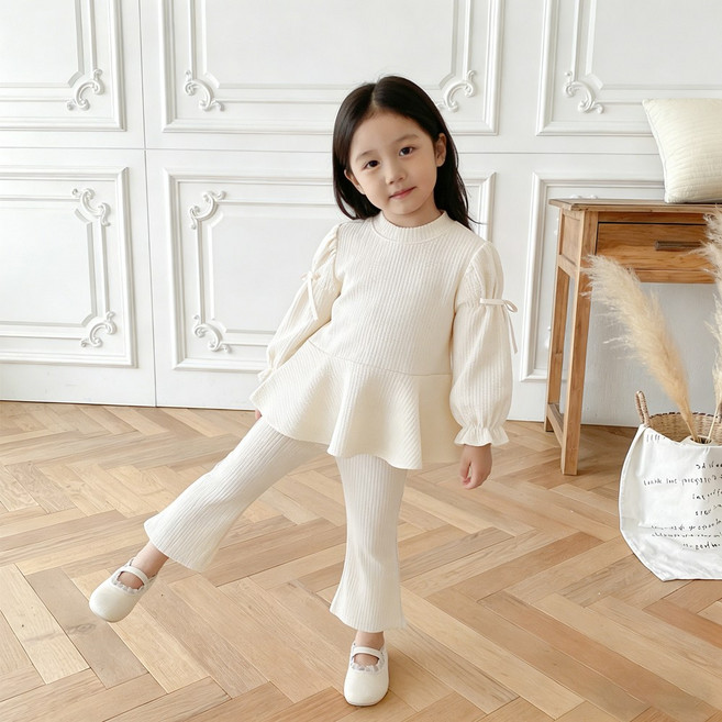 투에그 여아용 골지 트레이닝 상하 세트 유아 츄리닝