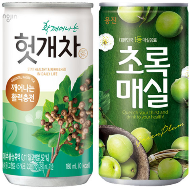 초록매실 180ml(1박스) + 웅진헛개차캔 180ml(1박스), 60개, 180ml