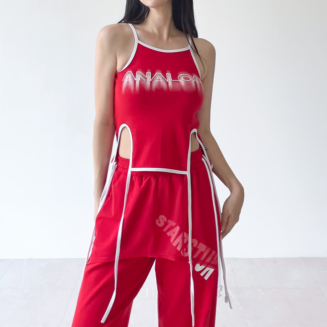 [디디댄스] 스트링 허리 트임 끈 나시 스트릿 댄스복 공연복 아이돌 KPOP 방송의상 걸스힙합