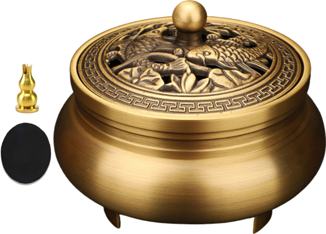 씨엔와우 구리 인센스 연꽃 쌍어 용봉 상운 향로, 황금 쌍어 향로