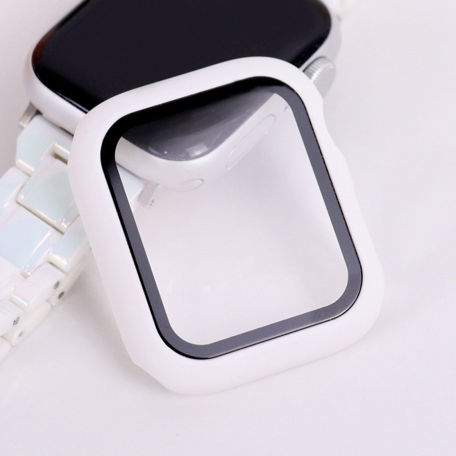 오르몽트 애플워치 9H 강화유리 풀커버 보호케이스 일제형 슬림 경량 40mm 41mm 44mm 45mm호환, 화이트