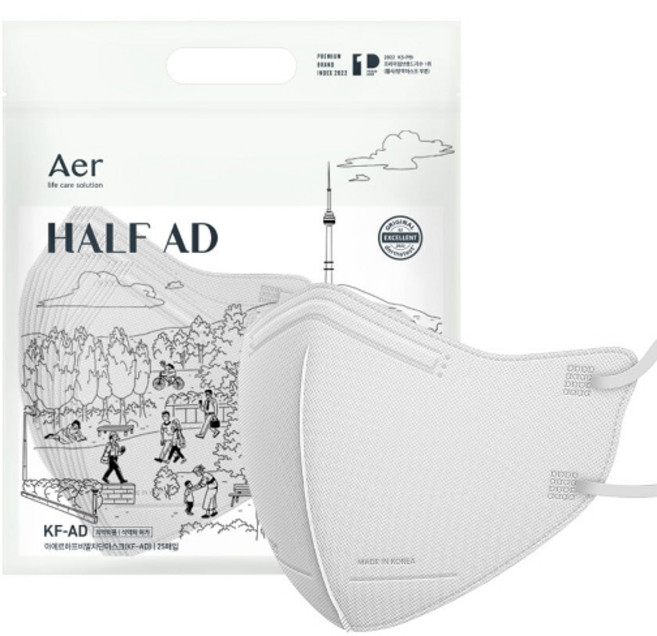 아에르 [아에르]KF-AD 비말차단 하프마스크 화이트 중형 25매