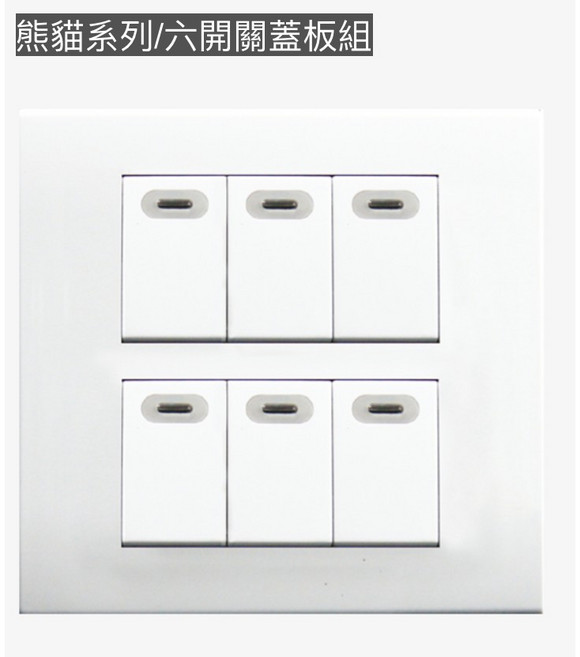 中一電工 JY-5655W 螢光開關 BSMI認證, 1個, 熊貓系列-六開關蓋板組