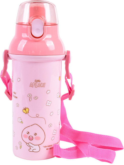 리틀프렌즈 원터치 어깨끈 물통 어피치, 1개, 450ml, 핑크