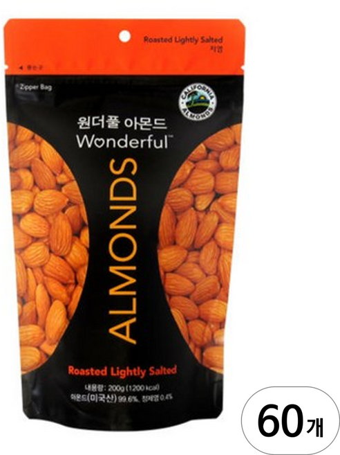 원더풀아몬드 파라마운트팜스 원더풀 아몬드 200g, 60개
