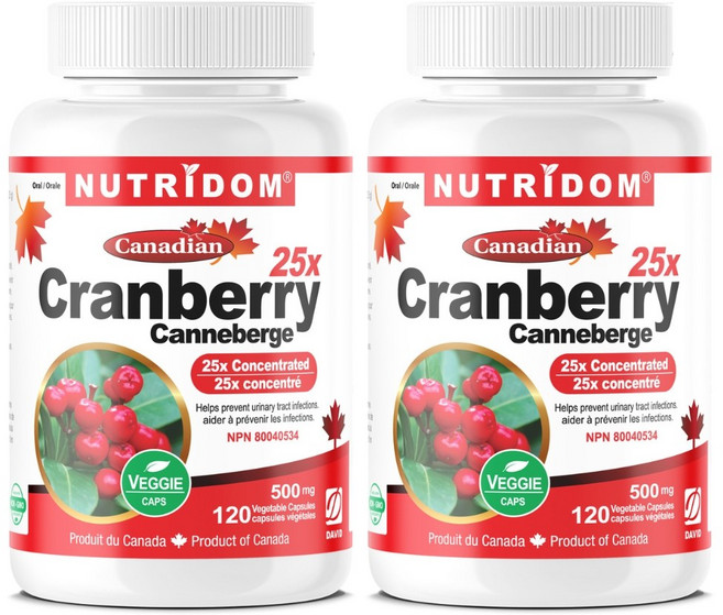 뉴트리돔 캐나다산 크랜베리 25배 농축 500mg 120캡슐 캐나다 직구 영양제 - 카포리아, 120정, 2개