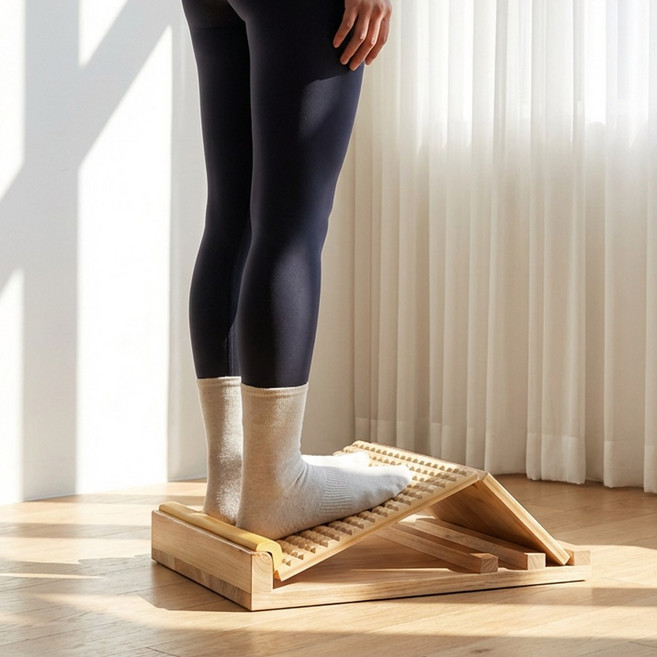 하루꿈 각도조절 스트레칭 보드 종아리 아킬레스건 부기 빼기 운동 소나무 다리 부기제거 다리 라인 경사판, 원목색