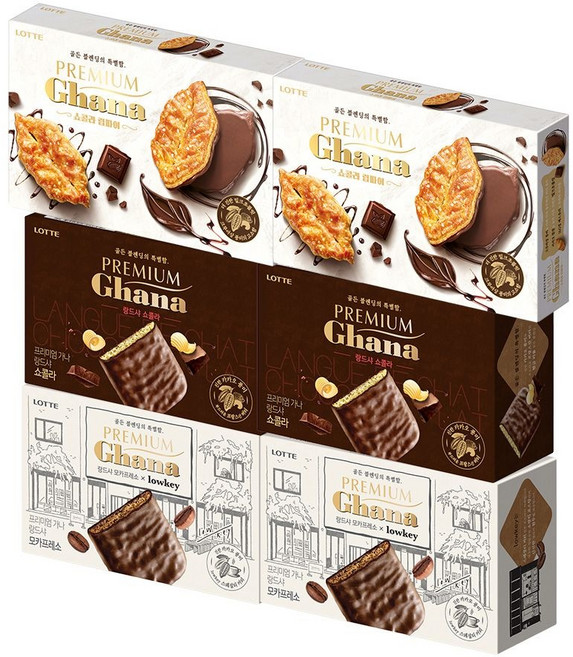 (매장정품) 롯데웰푸드 프리미엄가나 쇼콜라 립파이132gx2랑드샤 쇼콜라91gx2랑드샤 모카프레소91gx2 234606, 1세트, 628g