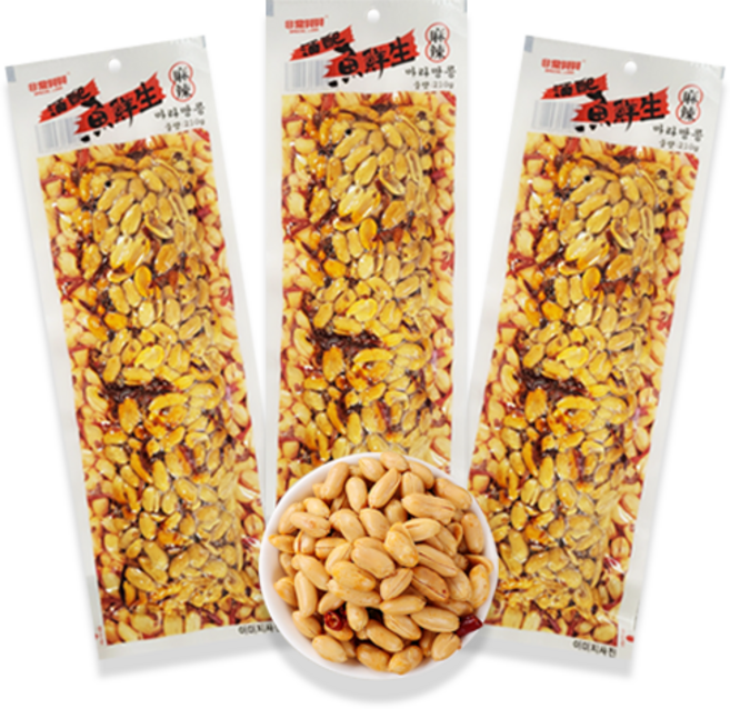 홍홍 중국식품 위샌성 마라땅콩 마라화성 중국땅콩 견과류 중국간식 어선생 위센성, 210g, 3개