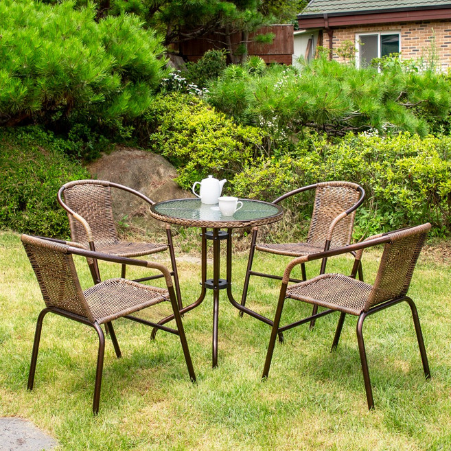 유로 강화 유리 610원형 39번 4인 야외 테이블 세트, 색상:테이블1ea+의자4ea