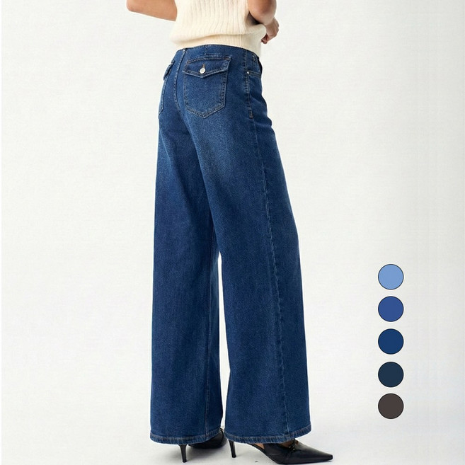 엘블로썸 여성 [숏 기본 롱] 스판 와이드 히든밴드 백포켓 청바지