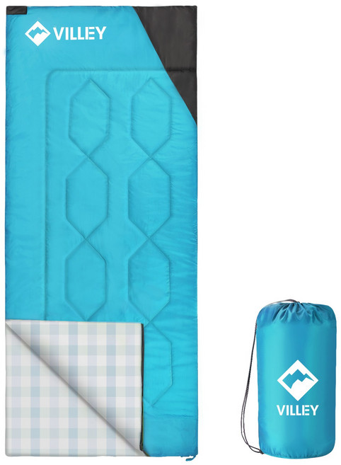 VILLEY 머미형 초경량 침낭 캠핑 이블 2인 가능 캠핑용품 매트, 블루, 1개