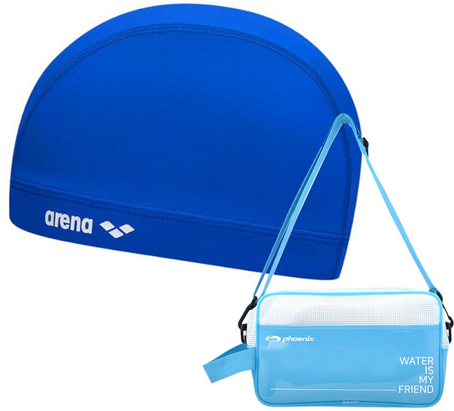 아레나 스판수모 + 피닉스 아동 사각 수영 가방, 수모 BLU + 아동 사각 수영 가방 BLU, 1개