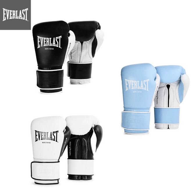 에버라스트 파워락 프로 OG 트레이닝 글러브 훅앤룹 가죽 복싱 MMA 스파링글러브, 블루화이트, 1개