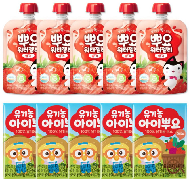 팔도 뿌요 워터젤리 딸기맛 + 뽀로로 유기농 아이뿌요 레드, 120ml, 10개