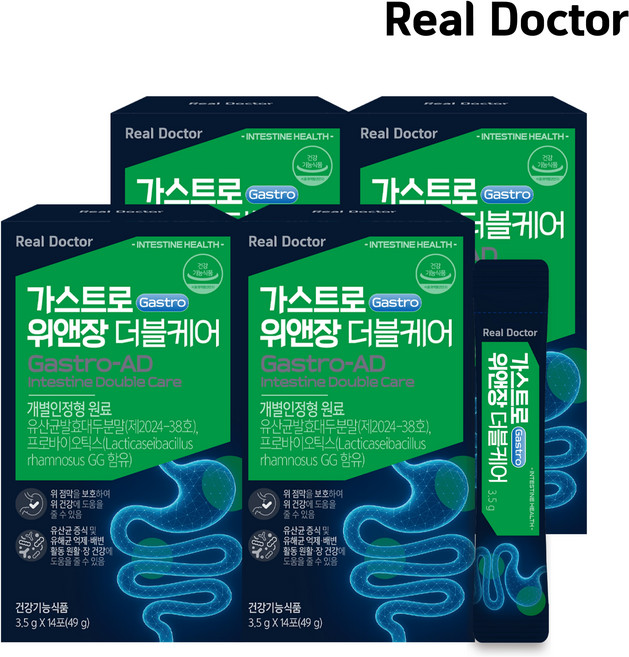 리얼닥터 가스트로 위 앤장 더블케어 14포 식약처 개별인증건강식픔 점막보호 산억제 람노서스gg 장 역류성식도 남재현박사 성분설계, 4개, 14회분