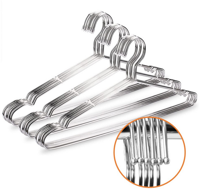 두꺼운 스텐레스옷걸이 스텐 튼튼한 티셔츠 금속 스틸 세탁소 논슬립 옷가게 옷걸이 3mm x 42cm, 100개, 스텐옷걸이 3mm 마개없음