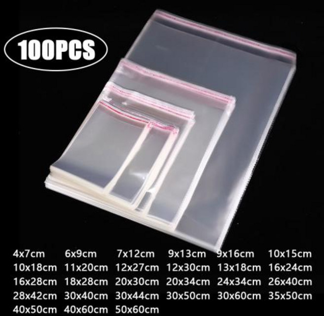 100PCS Opp 자체 접착 투명 비닐 봉투 의류 보석 포장 비스킷 캔디 셀로판 가방, No Air Vent, 12)15x22cm-Use 15x19
