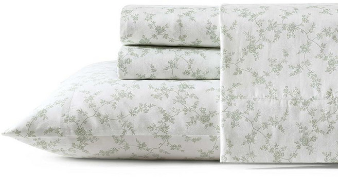 Laura Ashley Home 새틴 컬렉션 침대 시트 세트 실크처럼, Fiona White