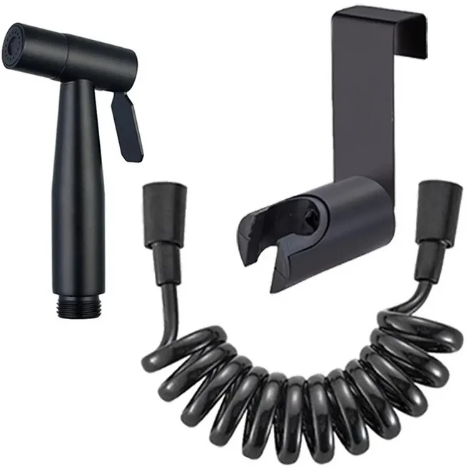 휴대용 비데 변기 스프레이 키트 - 검정색 스테인리스 스틸 욕실 청소용 건(4.8인치 및 걸이형 포함), 01 heise 3jiantao-2