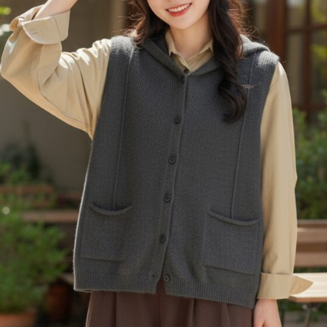 AT女裝 連帽針織背心 M126