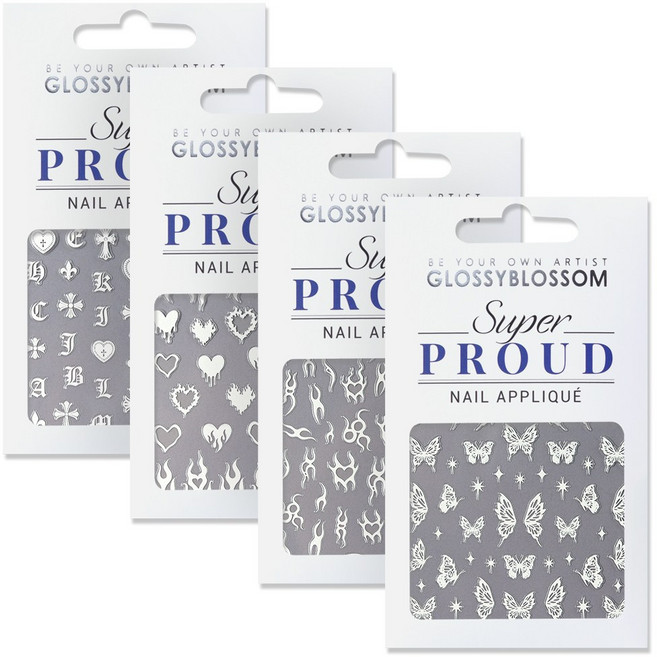 샤인비 트렌드 네일 아트 스티커 4종, 1개, TU4-18 크롬화이트 4종