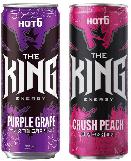 핫식스 더킹 2종 퍼플 그레이프 6캔+크러쉬피치 6캔, 12개, 355ml