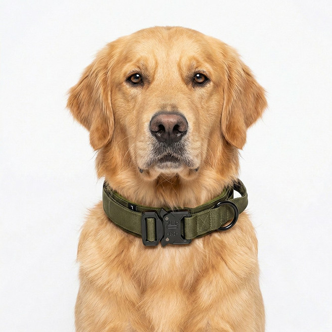 푸키 강아지 중형견 대형견 택티컬 세이프락 목줄, 1개, 카키