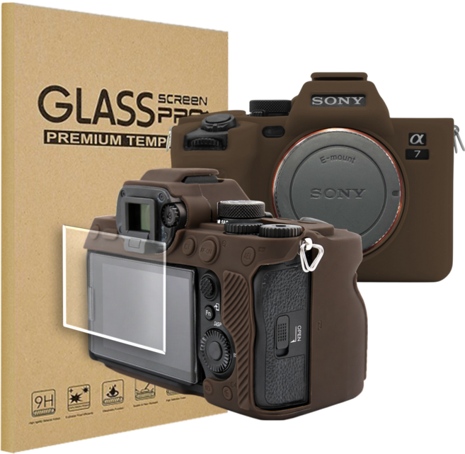 소니 A7M5 카메라 풀커버 하우징 케이스 액정 방탄유리 필름, 1세트, 브라운