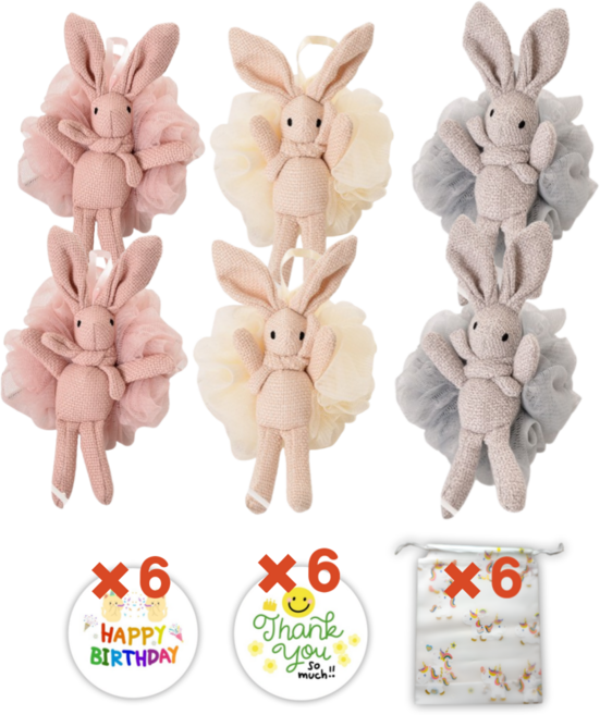 레몬라이프 토끼 샤워볼 구디백 답례품 생일선물 포장세트, 6세트, 혼합