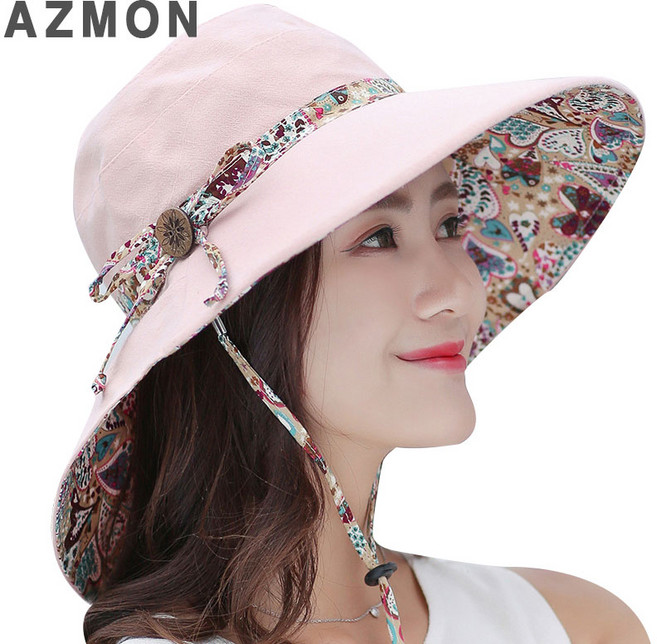 AZMON 여성 디자인 예쁜 플라워 패턴 고퀄리티 리버시블 벙거지 양면 챙모자