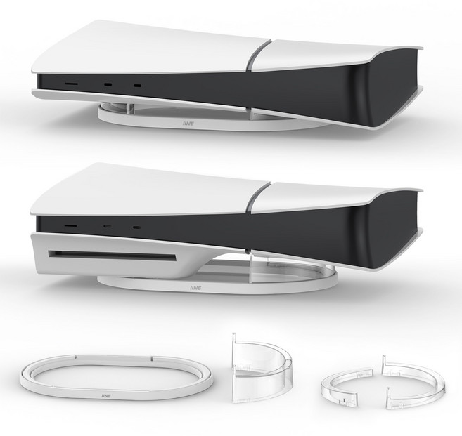이이네 PS5 Slim & PS5 Pro용 가로 스탠드 안전 방치 플스5 슬림 플스5 프로 디스크/디지털 버전과 호환 거치대, L985 PS5 Slim용, 1개, 투명 스탠드