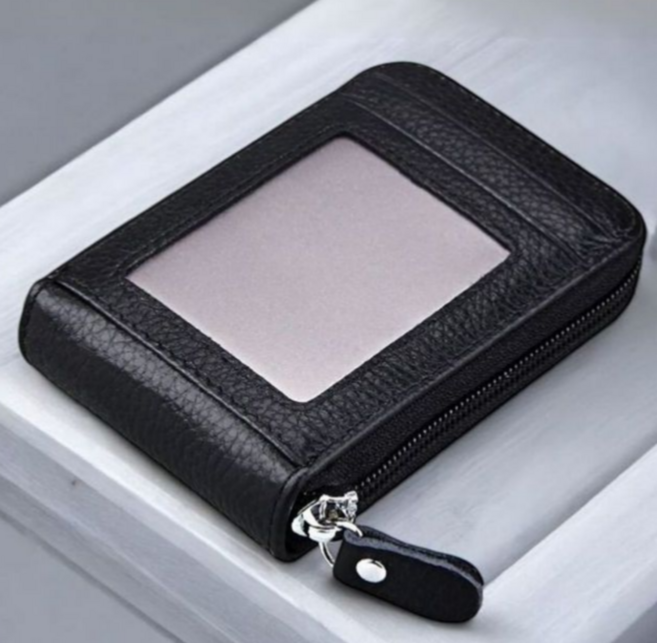 PFID차단 아코디언 지퍼형 소가죽 카드지갑