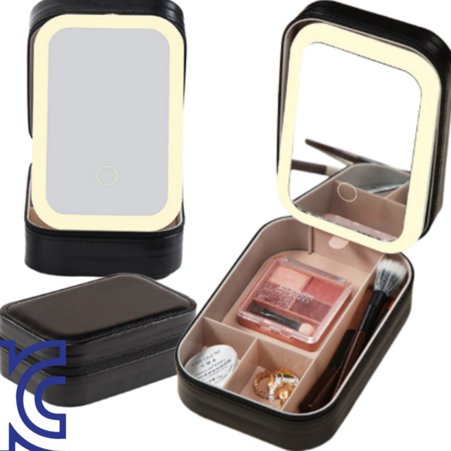프라홈 미니 휴대용 LED 메이크업 하드 케이스 방수 파우치 가방, 블랙